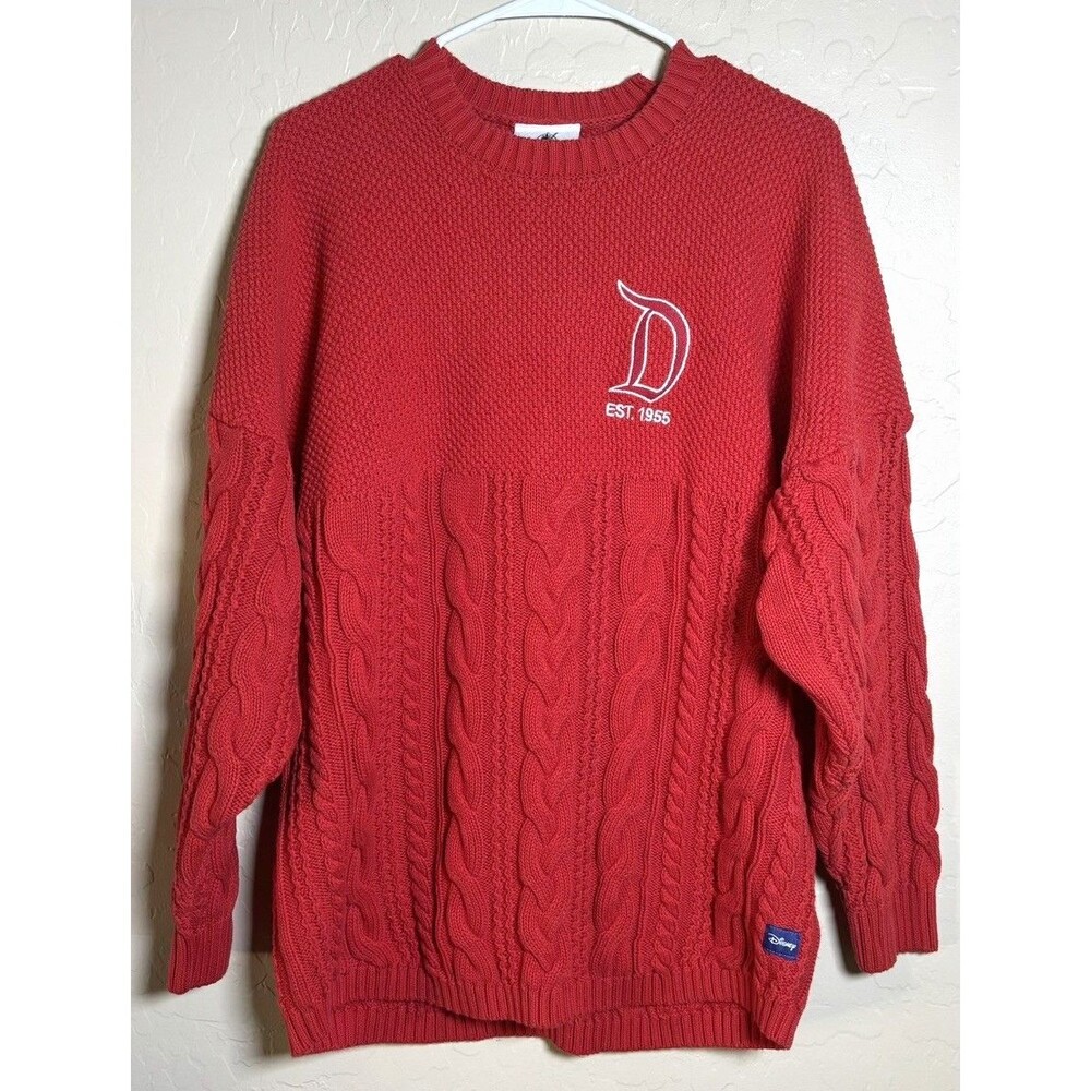 Disneyland Resort Spirit Jersey Red Cable Knit Sweater Embroidered Small